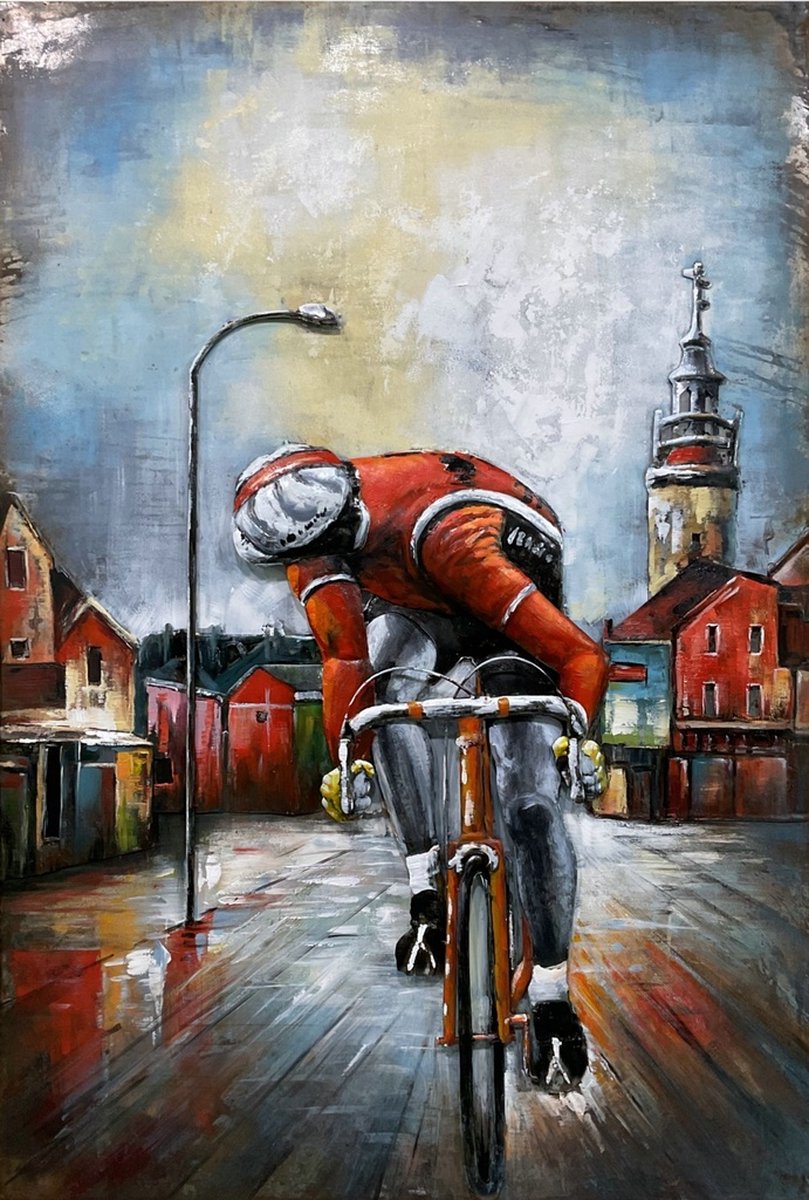 3D Metaalschilderij - Wielrenner - 80 x 5 x 120 cm