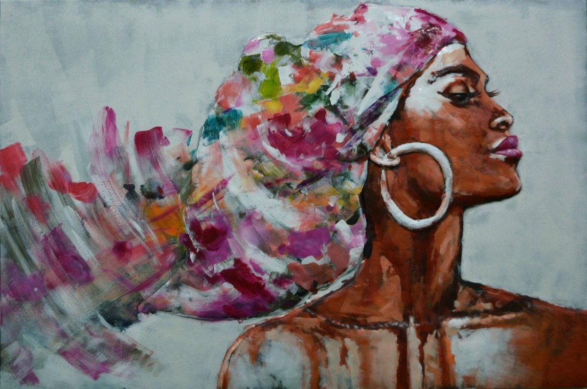 3D Metaalschilderij - Afrikaanse Vrouw - 120 x 3 x 80 cm