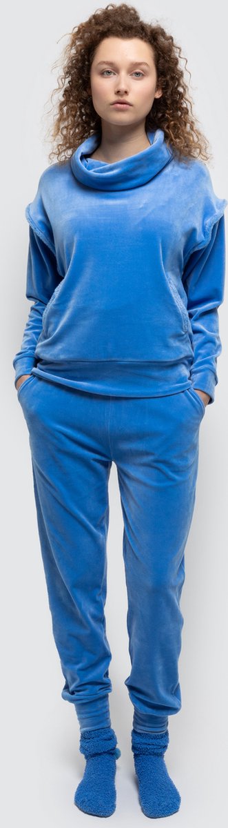 Lords & Lilies huispak dames velours - hemelsblauw - 242-52-TPC-V/877 - maat XL