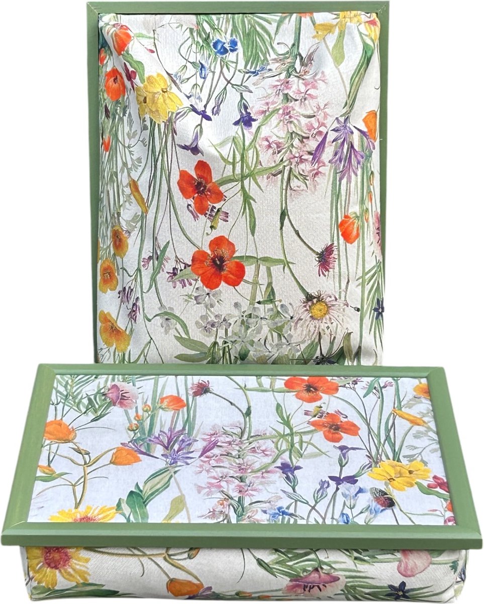 Andrews Laptray, Schoottafel, Schootkussen, Laptoptafel, Dienblad met kussen Bloementuin - 40,5x30,5x9 cm