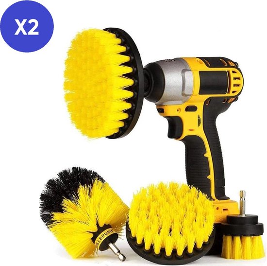 2x Set de 4 brosses pour perceuse | Kit de nettoyage 4 pièces pour tous les travaux | Brosse à récurer | 4 tailles de brosses de forage | Brosses de nettoyage pour intérieur et extérieur | 50 mm / 100 mm / 120 mm / 89 mm