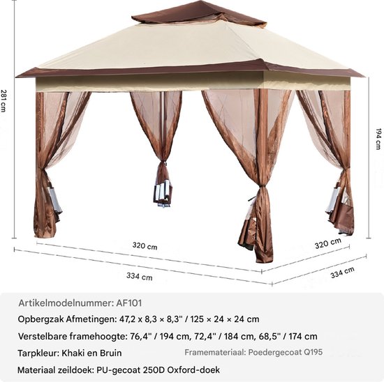 Pavillon - Tente de fête - Tente de jardin - Tente - 218x330x300cm