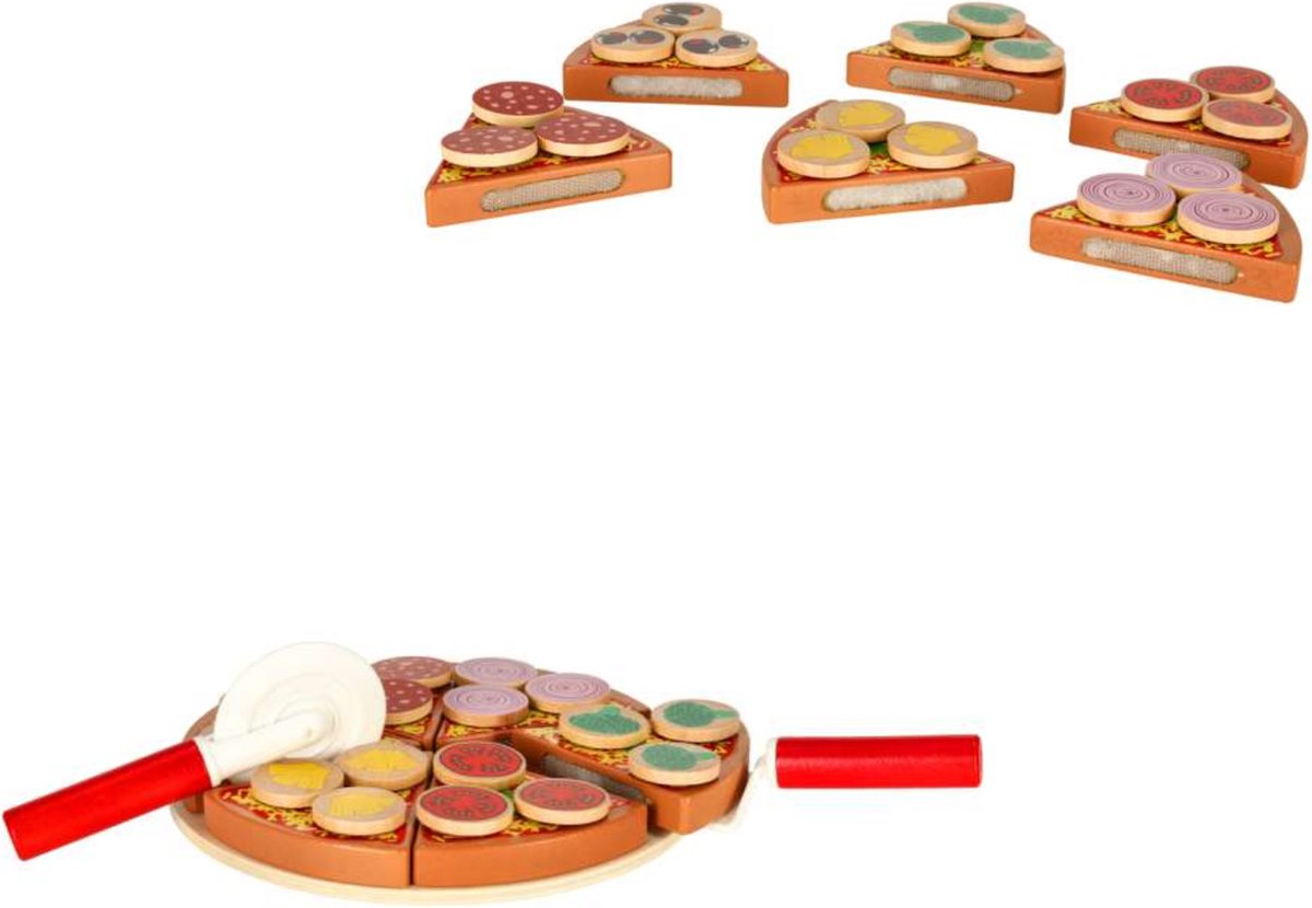 Teedz - Kinder pizza - Houtenpizza - 27 stukken - Educatief - Cadeau - Speelset — afbeelding 4