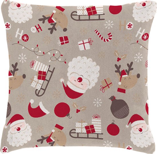 Mistral Home - COUSSIN DÉCORATIF DE NOËL - flanelle - 40x40 cm - Père Noël - beige