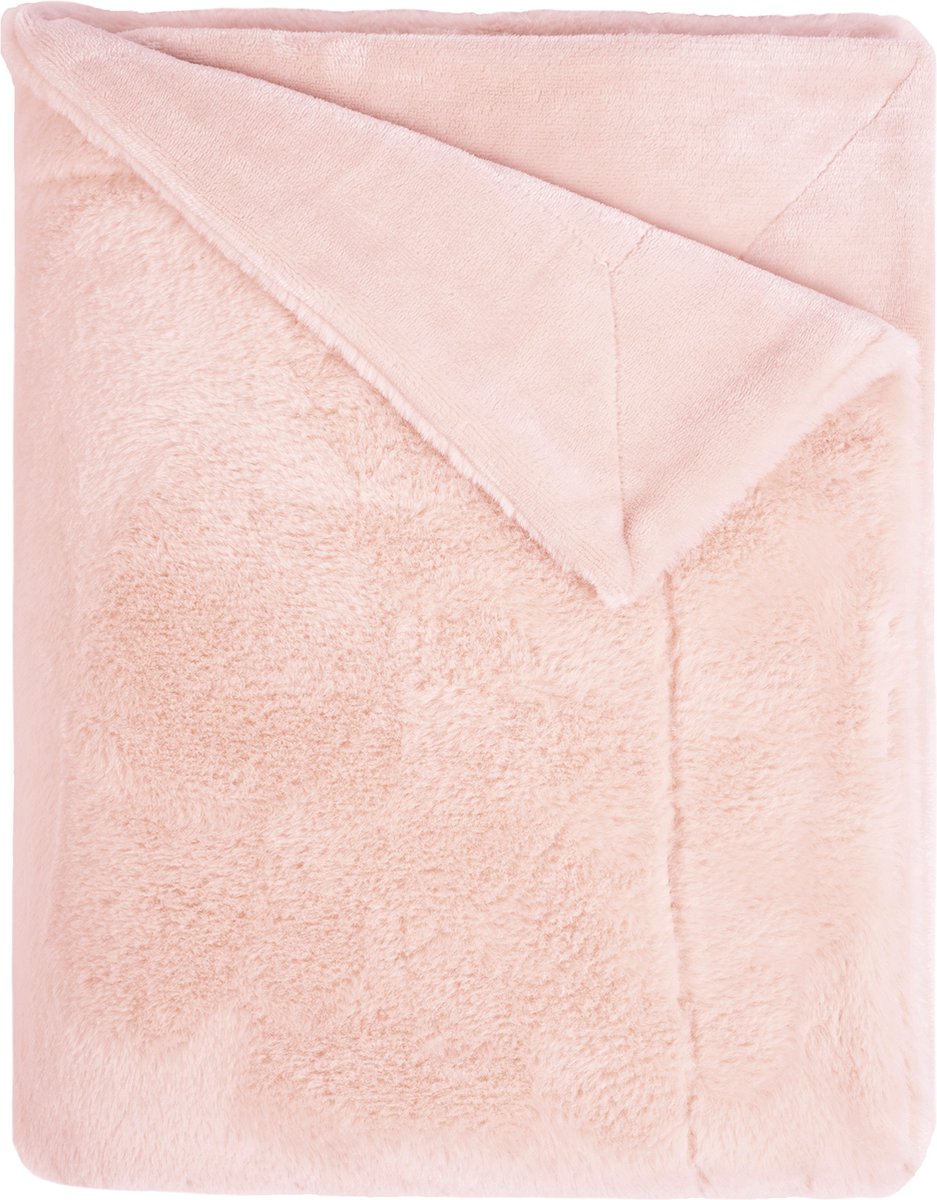 Mistral Home - PLAID - fake rabbit - 130 x 170 cm - effen kleur - roze