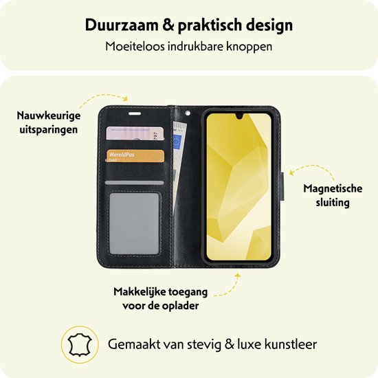 Étui de téléphone noir en similicuir, ouvert avec des cartes et une carte de crédit