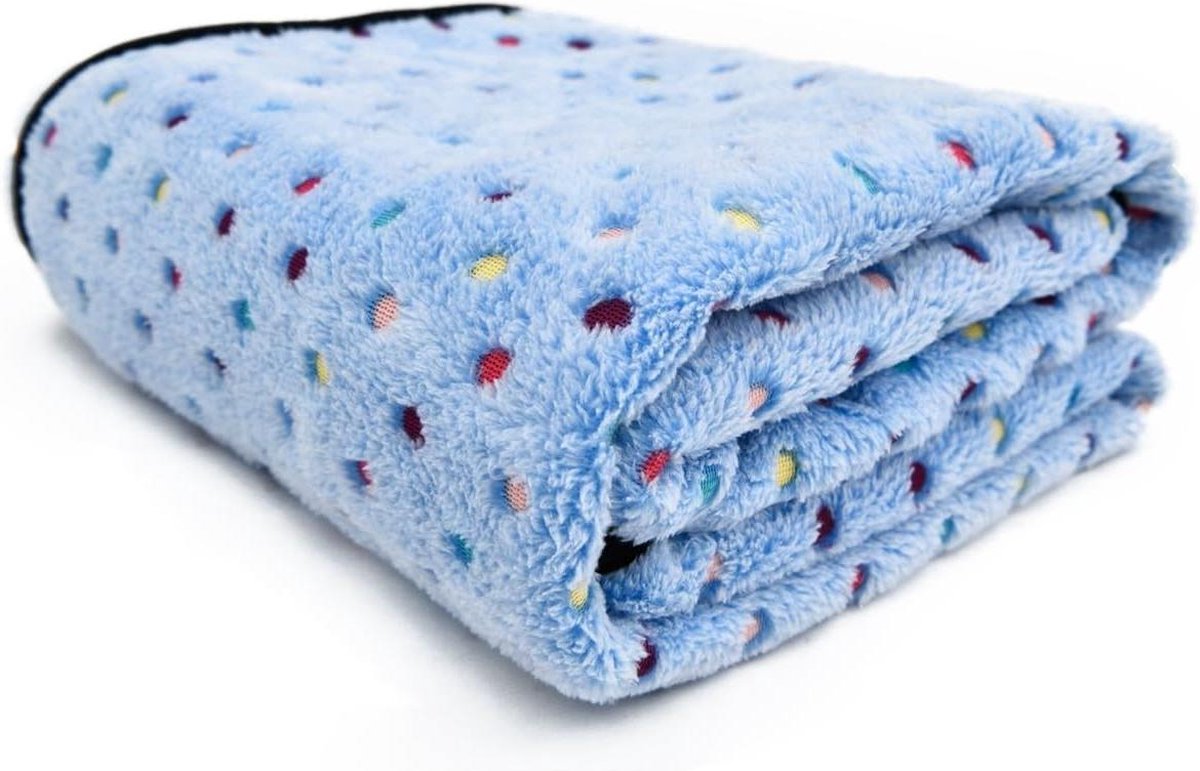 Pluizige fleece hondendeken - zacht en warm - stippenprint - wasbaar - blauw - 140 x 100 cm