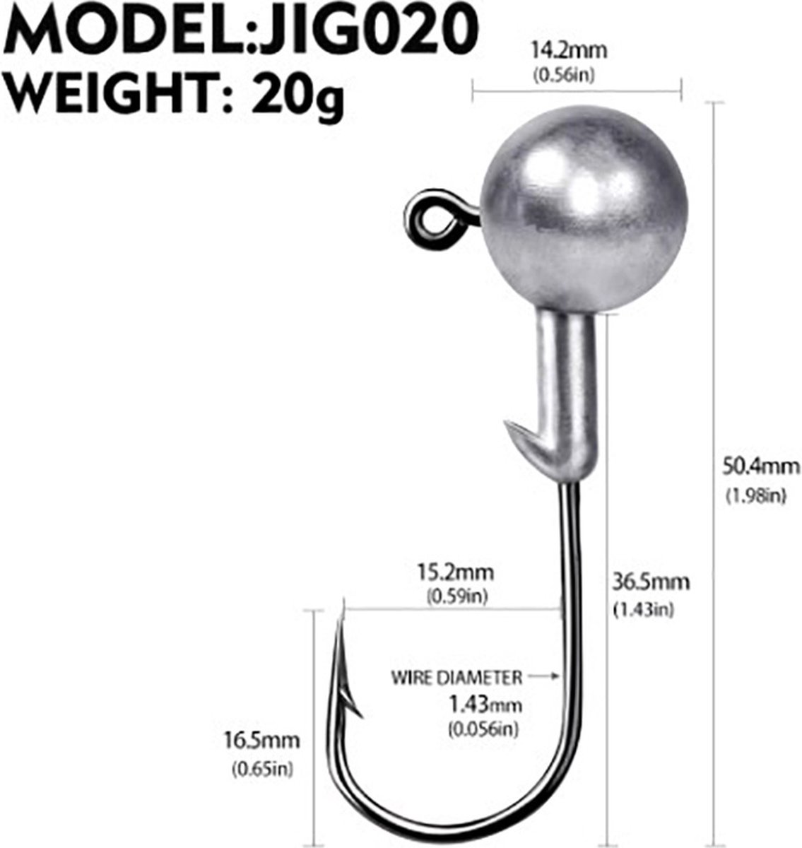 jighead - jigkop - 5 stuks - 20 gram - lood - lood kop voor roofvissen