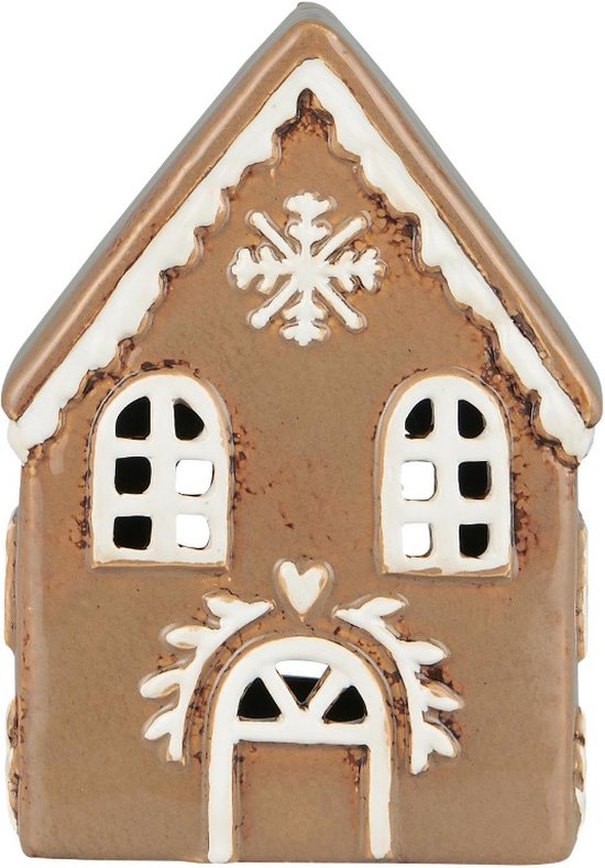 IB Laursen Kersthuis 'Gingerbread stijl met sneeuwvlok' Theelichthouder 14x11.5x8cm