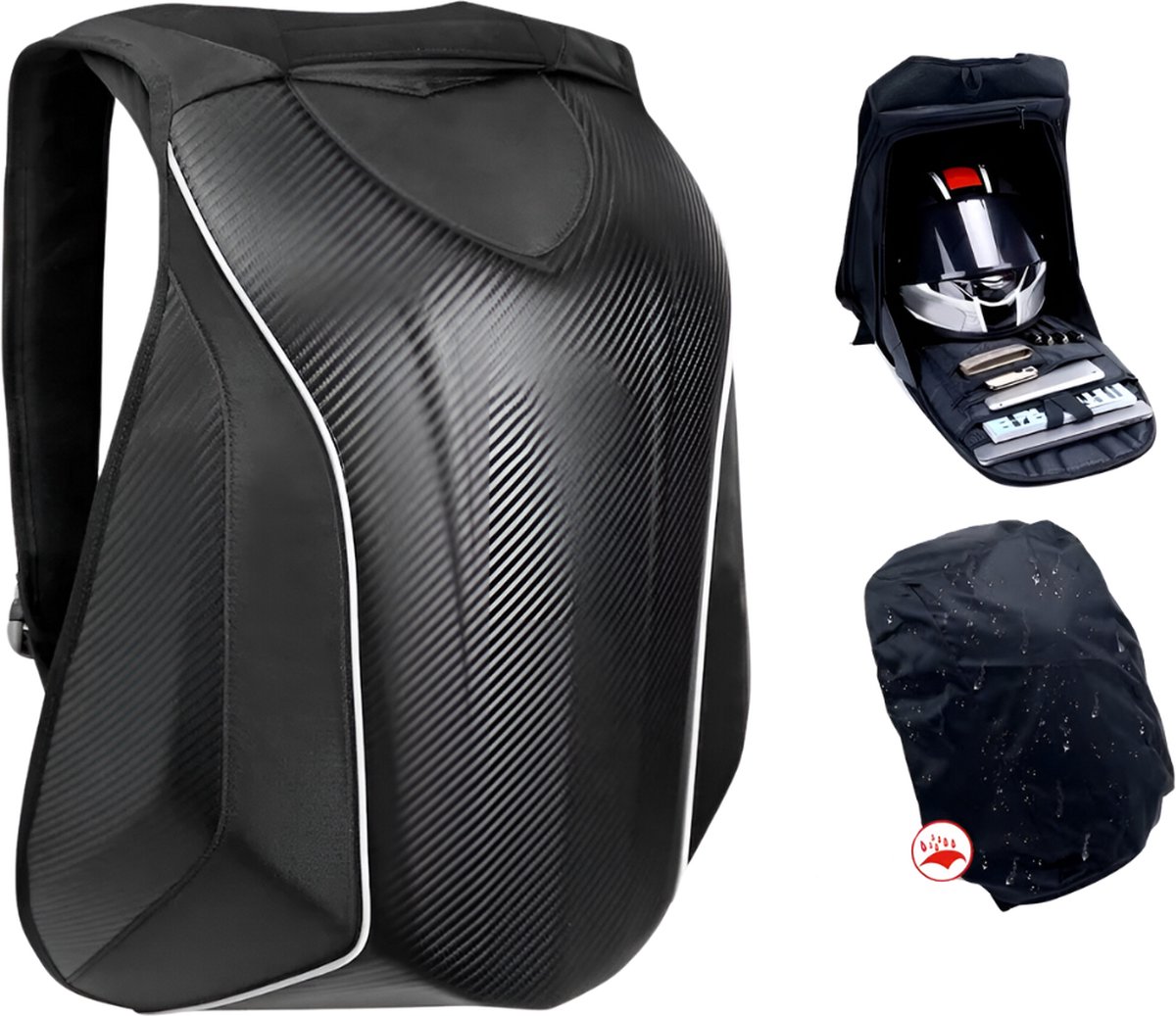 CarryQuest® - Carbon Fiber Motorhelm Rugzak 48L - Waterdichte Tas - Motor Rugzak - Harde Schaal - Turtle Bag - Innovatieve Motorfietstas - Waterbestendig - Grijs