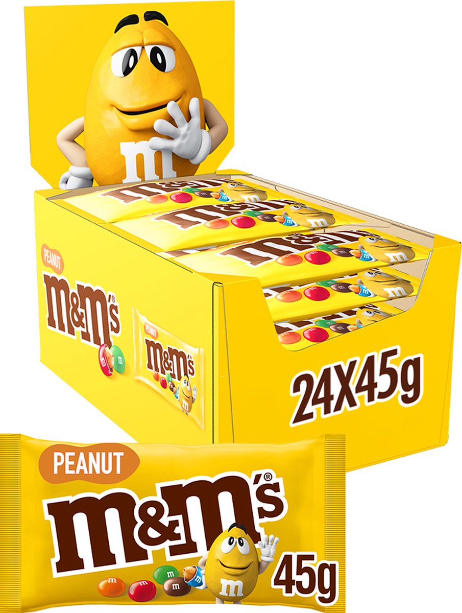 M&M'S Pinda - melk chocolade snoepjes - uitdeelzakjes 24x45g