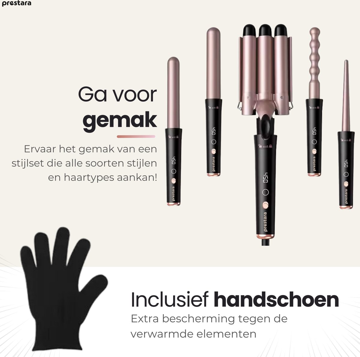 Prestara - 5-in-1 krultang set - met 5 opzetstukken - 38 mm - afbeelding 2