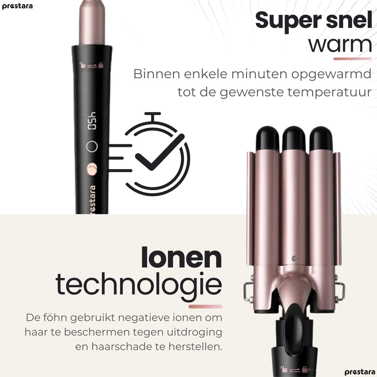 Prestara 5-in-1 krultang - 5 opzetstukken, tot 210°C thumbnail 5