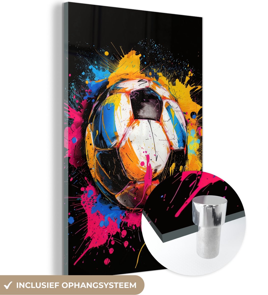 MuchoWow® Glasschilderij 40x60 cm - Schilderij acrylglas - Graffiti - Sport - Voetbal - Ve