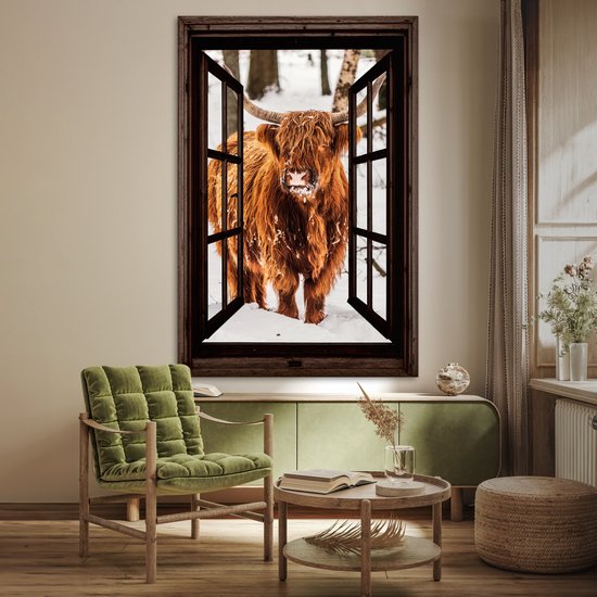 Affiche 120x180 cm - Highlander écossais - Neige - Nature - Animaux - Vue - Hiver - Posters - Décoration chambre - Décoration murale salon - Décoration murale chambre XXL