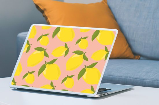 Laptop sticker - 17.3 inch - Citroenen - Geel - Roze - Patroon - Vruchten - 40x30cm - Laptopstickers - Laptop skin - Cover