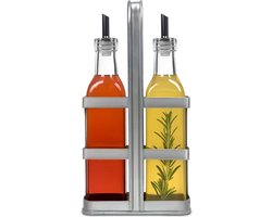 Olie- & Azijnstel - Olie- & Azijnset - Oliefles - Olieflessen - Olijfolie fles - Incl. Houder - 250ML per fles - Glas
