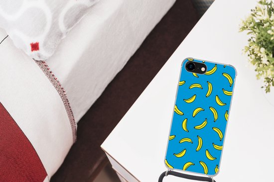 Coque de téléphone compatible avec iPhone SE 2020 - Bananes - Jaune - Blauw - Imprimé - Siliconen - Bandoulière - Coque arrière avec cordon - Coque de téléphone avec cordon - Coque avec corde Coque de téléphone