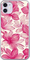 Coque de téléphone compatible avec iPhone 11 - Motif Fleurs - Rose - Wit - Coque en Siliconen