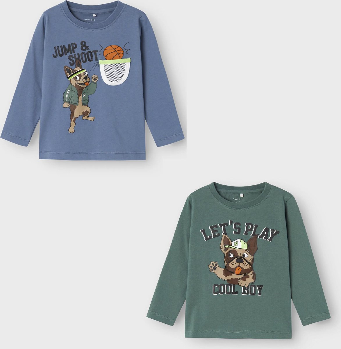 Name it - Set van 2 T-shirten - blauw/ groen hond - Maat 98