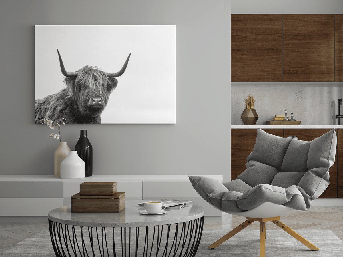Trendex Global Canvas Schilderij - Hoogland Vee - Wall Art - 150x100x2 cm Grijs