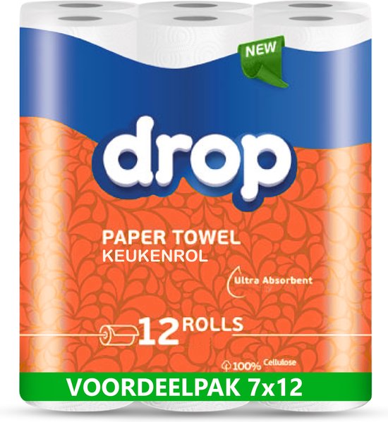 DROP Super Keukenrol - 7x12 Keukenrollen - Ultra absorberend Keukenpapier - 84 Rollen Voordeelverpakking