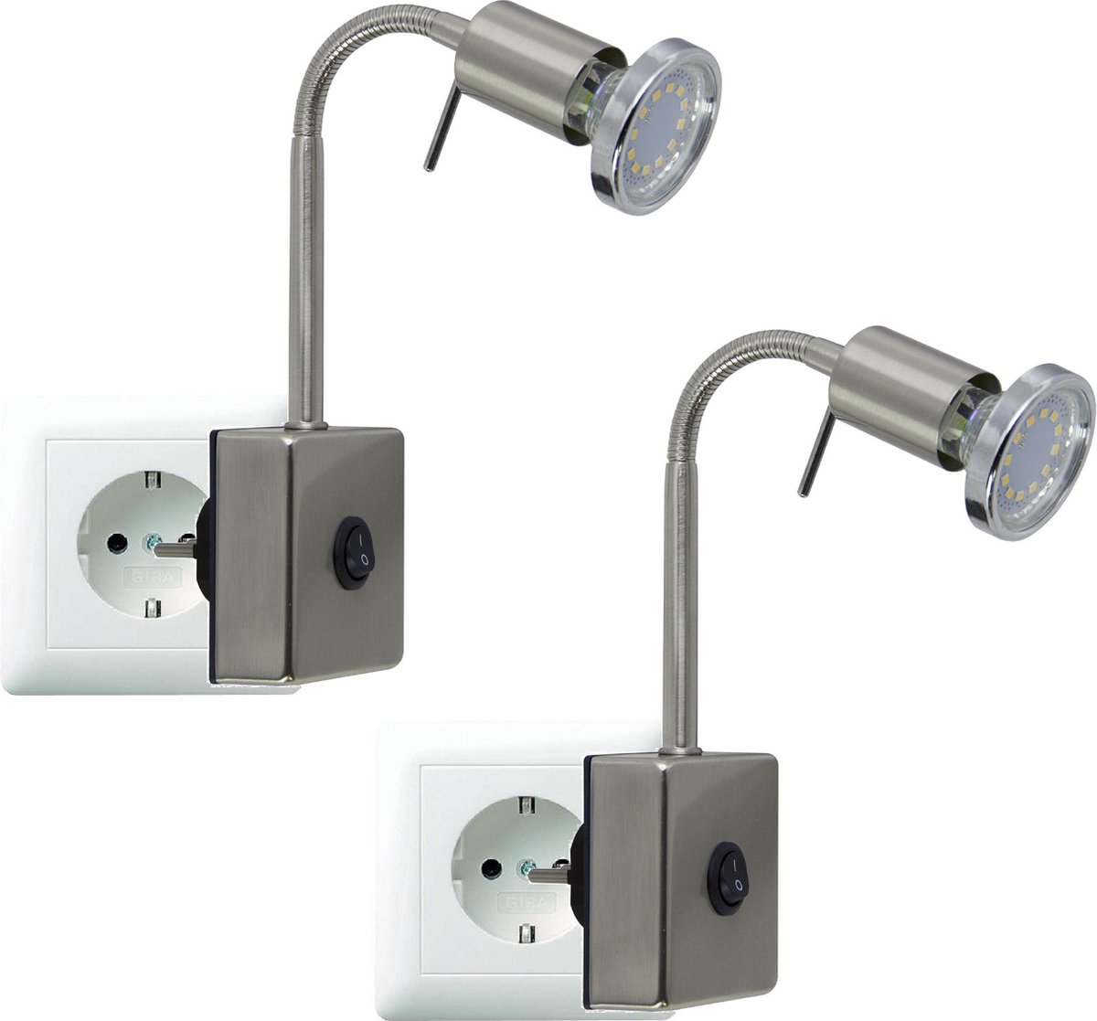 Trango Set van 2 LED Plug Lamp 2607*2 *EVIE* Wandlamp, Leeslamp, Keukenlamp, Nachtlampje in Nikkel mat incl. 1x 3 Watt GU10 LED Lamp 3000K warm wit, Wandlamp, Keukenlamp, Fitting Lamp