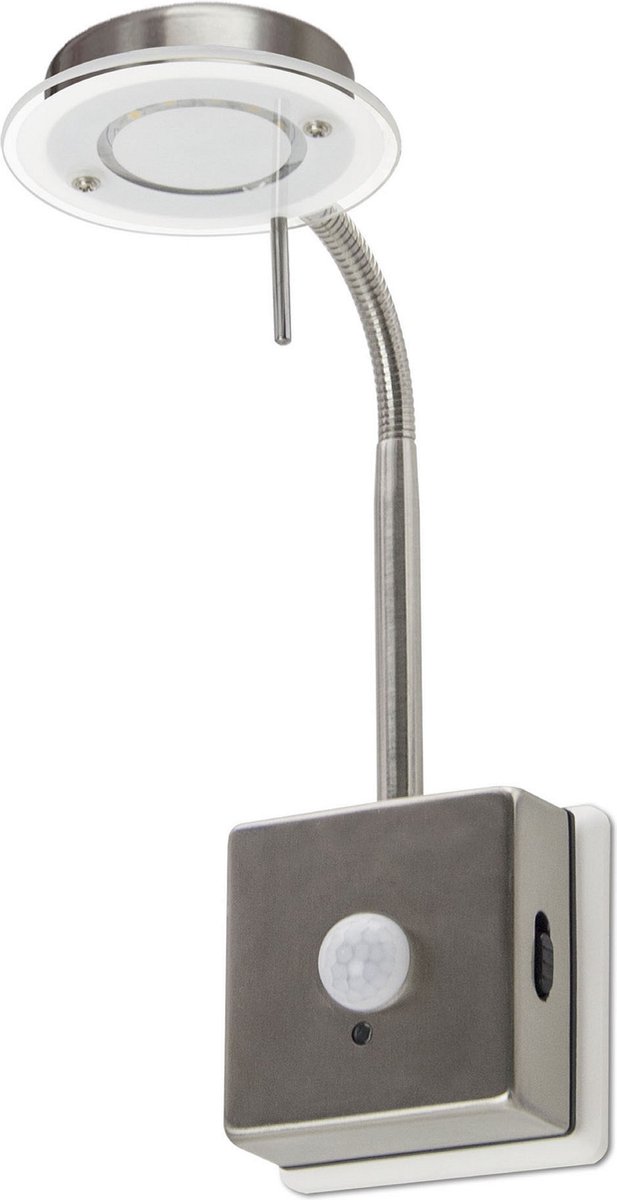 Trango 2608S LED-sensor nachtlampje in mat nikkel met automatische functie Direct 230V met bewegingssensor I Veiligheidslicht I Contactdoos lamp I Wandlamp I Oriëntatieverlichting I Kindernachtlamp