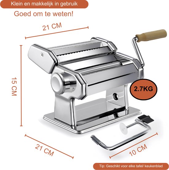 KitchenHouse - Pastamachine set - Pastamaker - Verwisselbare kop - Inclusief Pasta Tools - RVS - Pasta - Keukengerei - Spaghetti Machine van KitchenHouse — afbeelding 2