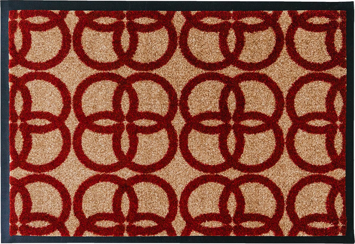 Mat Moments - Refined bloem geometrisch patroon - deurmat design bordeaux rood beige - wasbaar - droogloop/touch - 60x85cm