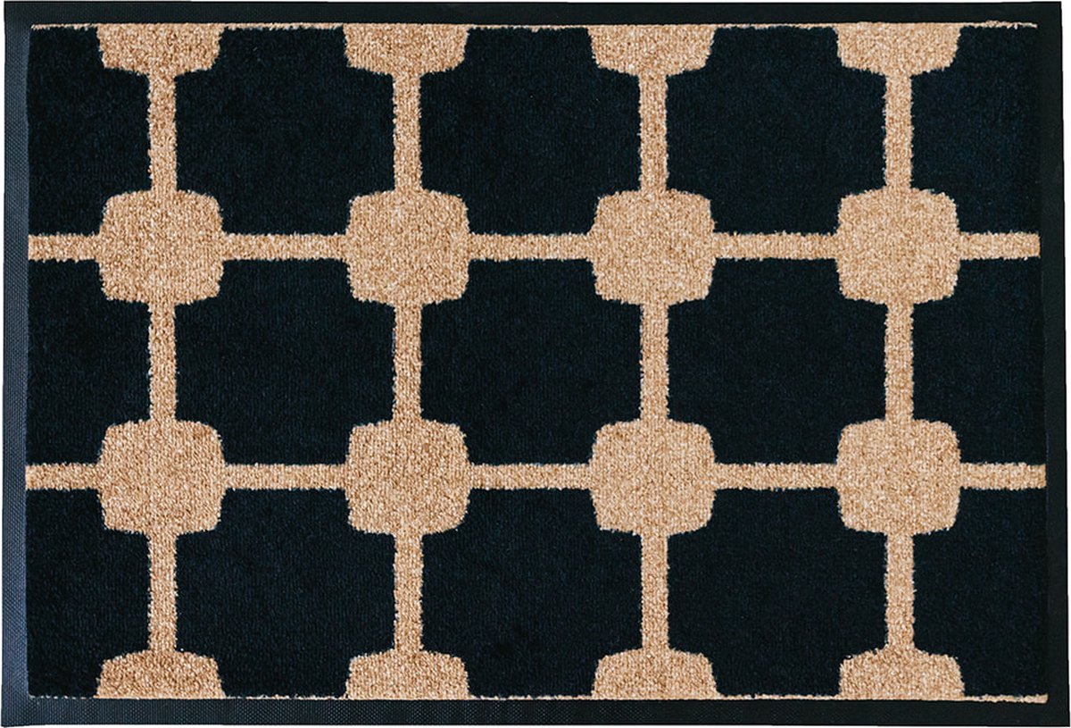Mat Moments - Plush vierkant patroon - deurmat design zwart beige - wasbaar - droogloop/touch - 60x85cm