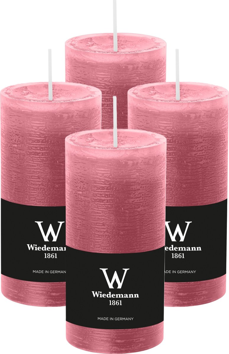 Wiedemann Cilinderkaars/stompkaars - 4x - rustieke kaars - oudroze - 6 x 12 cm - 42 branduren