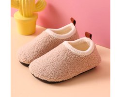 Kindersloffen van Baby-Slofje - Sloffen Kinderen - Pantoffels - Zand - Beige - maat 32/33 - Anti slipzool - warme voeten