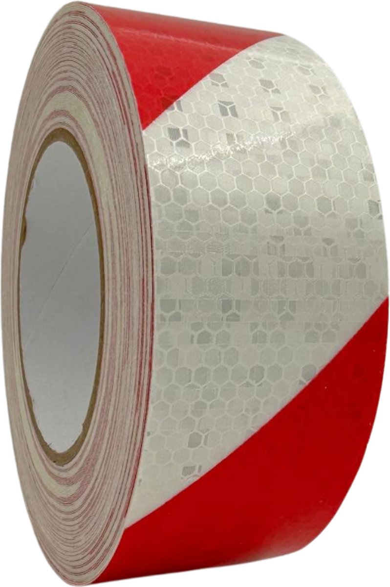 Reflectie tape Rood/Wit - Rol van 5CM x 25M - Veiligheids sticker voor verkeer - vrachtwagen, motor, aanhangwagen, evenementen etc.