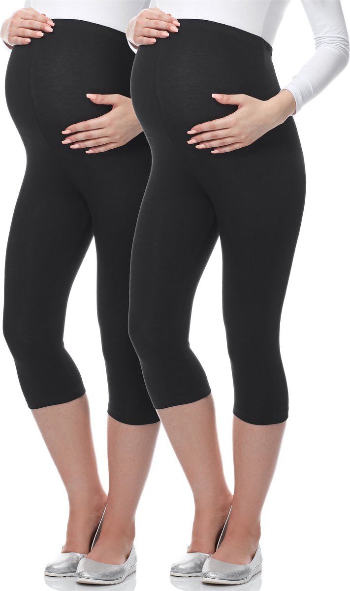 Be Mammy Dames Leggings - Zwangerschapskleding - Capri - Viscose - 2Pack - BE-Leggings-03-2P - Zwart/Zwart - M