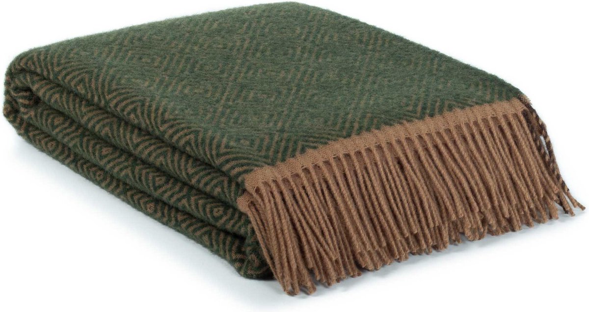 Most Wollen plaid Venezia leaf - 100% Nieuw-Zeelandse wol - 140 x 200 cm - groen-bruin