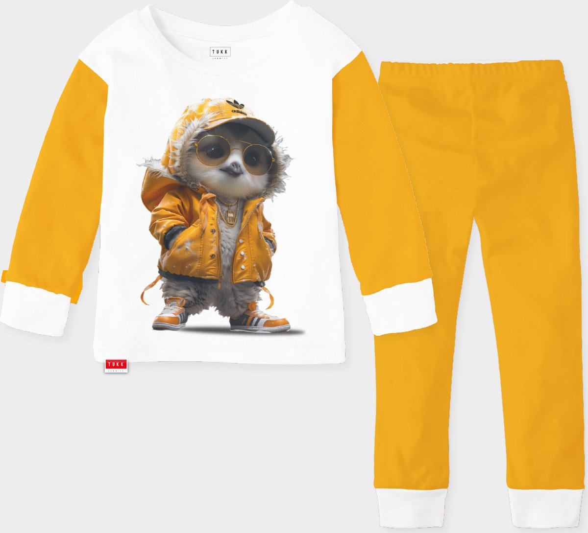 Tukk jammies Rappende pinquin pyjama mt. 92 oranje wit