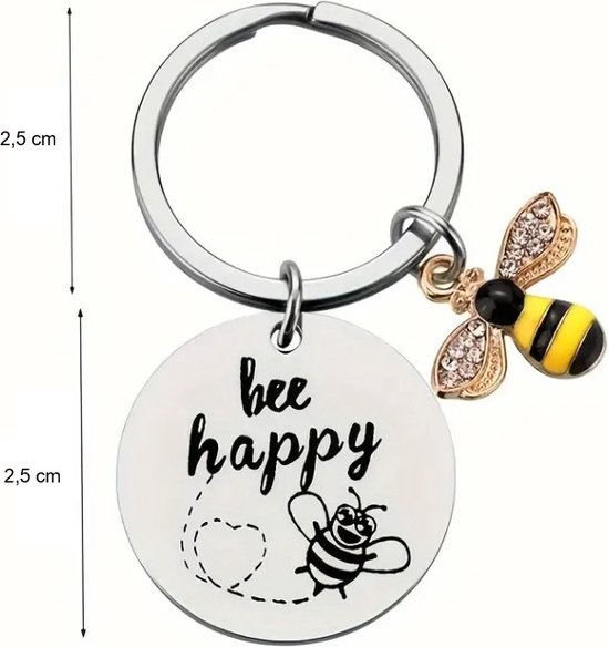 Sleutelhanger Bee Happy - Bijtje - Cadeau - Kerst - Vrolijk - Liefde - geluk - positiviteit