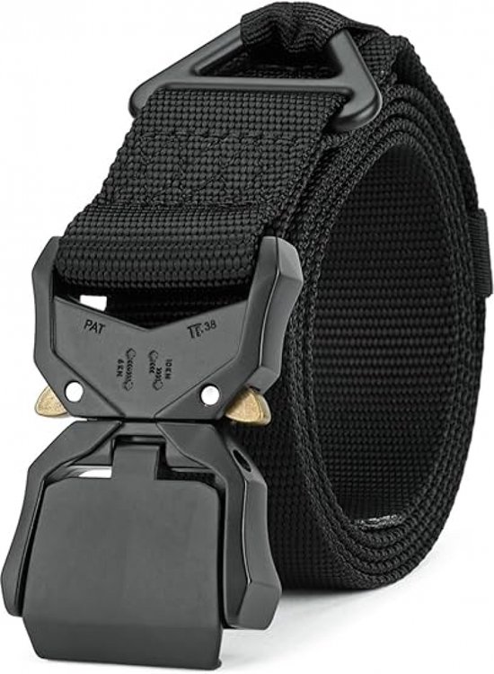 Ceinture tactique - Riem homme - Ceinture de pantalon - Ceinture de travail - 125 x 3,8 cm - Noir - Nylon - Riem à dégagement rapide - Réglable - Pour les amateurs de Plein air