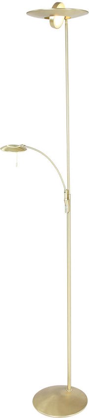 Lampadaire Zénith LED | 2 lumières | laiton brossé et blanc mat | 185 cm de haut | rotatif et inclinable | design classique | avec variateur poussoir | couleur de lumière variable | cordon noir