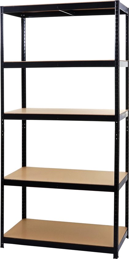 Shelfplaza BLACK Metalen Stellingkast 200x60x60 Cm Zwart - 5 Planken 175 Kg Draagvermogen Per Plank - Stevig Steekrek