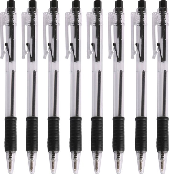 Stylos à bille professionnels – « 8 pièces » – Zwart – (Softgrip) – Système Click – Expérience d'écriture confortable - Stylos - Stylo - Stylo à bille