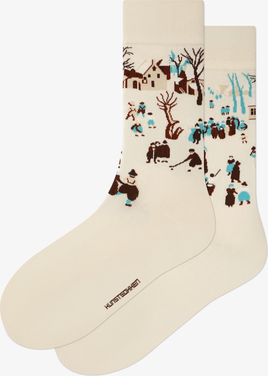 Kunst sokken - Winterlandschap met schaatsers: Hendrick Avercamp - Sokken Heren 41 46 - Biologisch Katoenen Sokken - funny socks happy - Vrolijke Sokken - Grappige Sokken - Sokken Cadeau