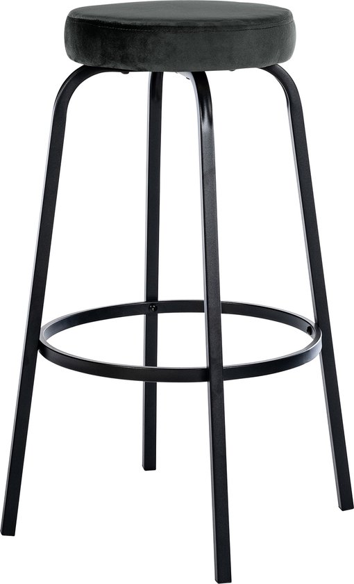 Tabouret de bar CLP Kamari - avec structure en métal - avec repose-pieds - Velours gris foncé