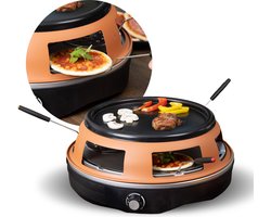 BluMill Pizza Oven en Gourmetstel – 2 in 1 - 6 Persoons – Mini Pizza Oven – Temperatuurregelaar - Incl. Spatels – 1200W