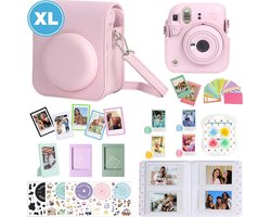 foto van YONO Accessoires Set XL geschikt voor Fujifilm Instax Mini 12 - Case - Hoesje - Fotoalbum - Roze