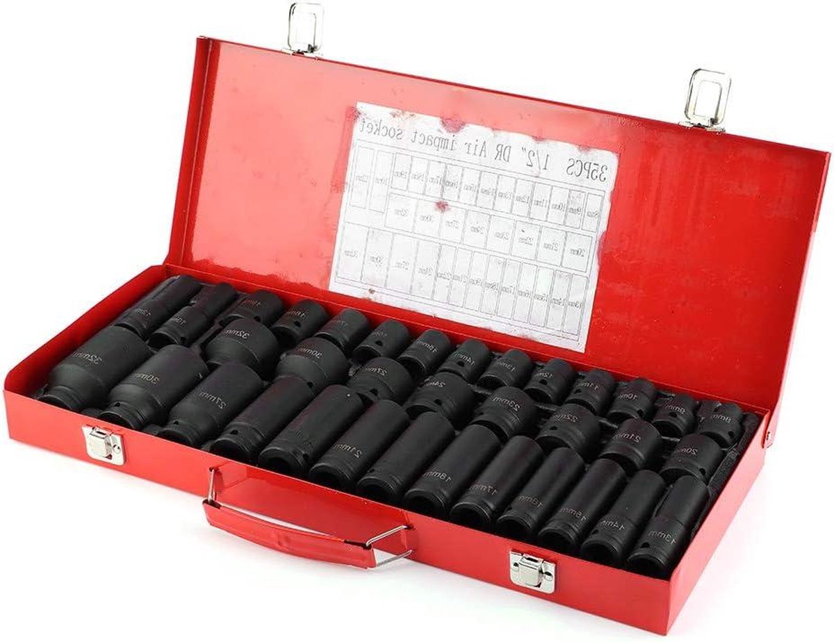 35 stks 1-2 "Metrische Inbus Diepe Impact Sockets Chroom Vanadium Staal Hex Socket Dopsleutel.