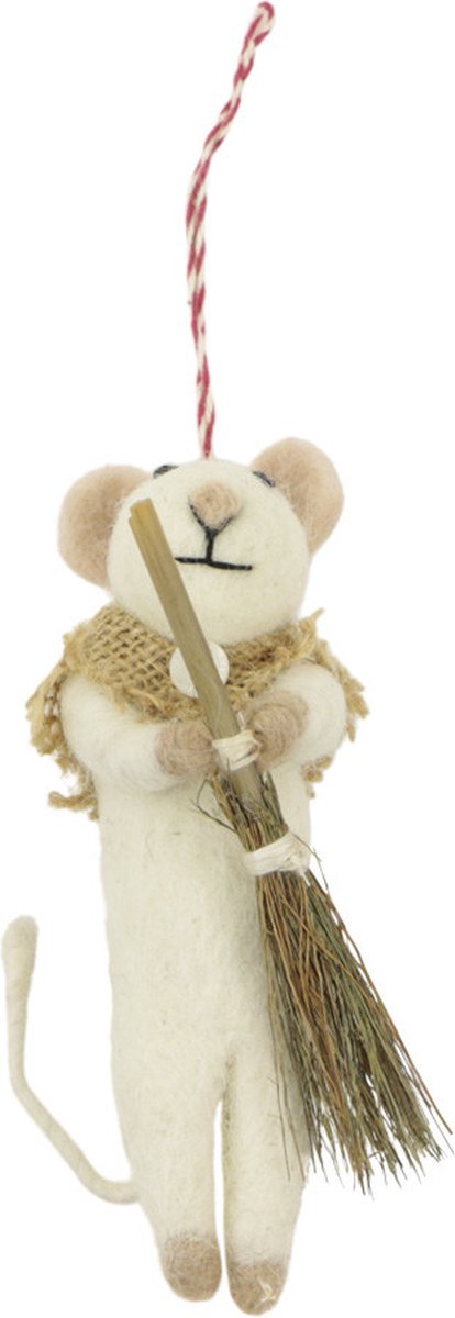 Ornament vilt kerst muis bezem