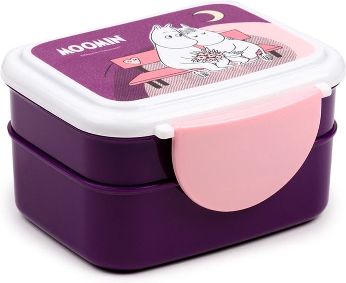 Bentobox/Lunchbox - Moomin Liefde - Paars&Roze - Bestek - 9x15,5x14cm