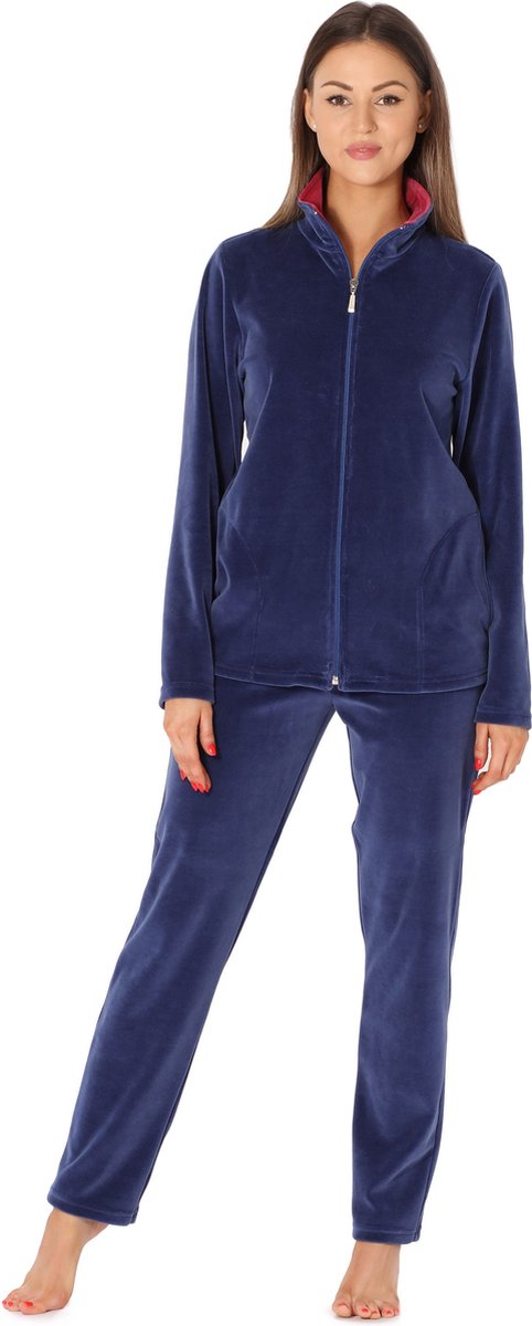 Merry Style – Dames Huispak – Vrijetijdspak – Velours – MS-MG-SUIT5-n – Donkerblauw/roze – XXXXXXL